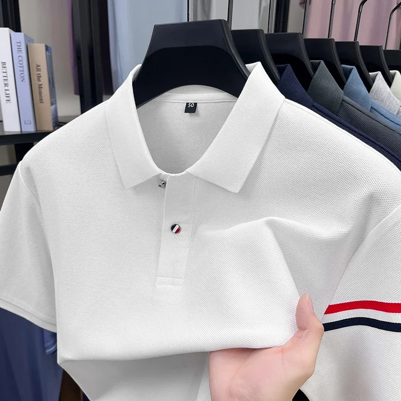 New Summer Cotton Breathable Cool Fashion Lapel Polo Short Sleeve Business Men's High-grade Striped Casual T-shirt Top
New Summer Cotton Breathable Cool Fashion Lapel Polo Short Sleeve Business Men's High-grade Striped Casual T-shirt Top