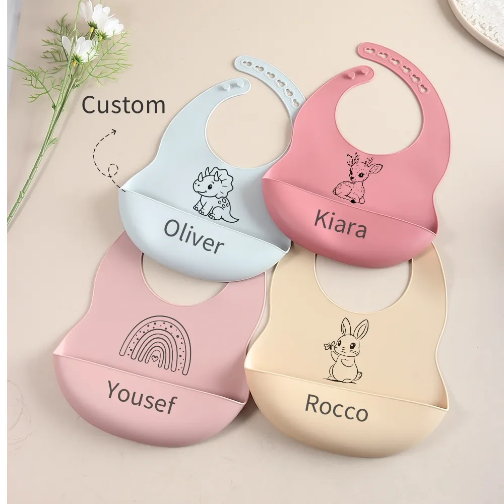 2025 NEW Custom Cartoon deer rainbow Silicone Baby Bib with Name & pattern Food-Grade solid Feeding Bib DZ31
2025 NEW Custom Cartoon deer rainbow Silicone Baby Bib with Name & pattern Food-Grade solid Feeding Bib DZ31