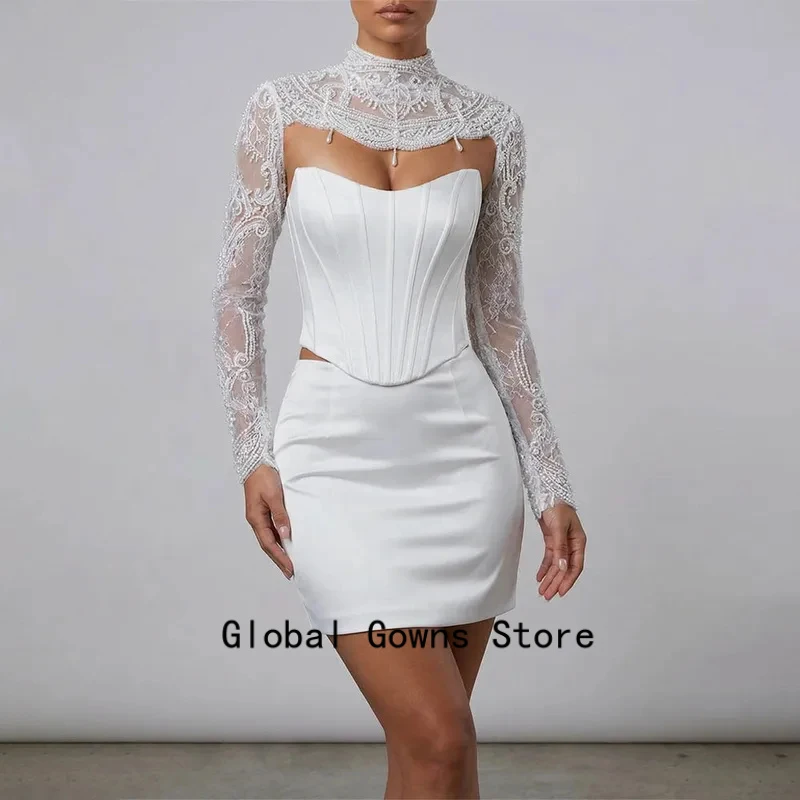 Simple Sweetheart Satin Sheath Two Piece Wedding Dress with Long Sleeves Jacket Sexy Mini after Party Gown for 2026 Customized
Simple Sweetheart Satin Sheath Two Piece Wedding Dress with Long Sleeves Jacket Sexy Mini after Party Gown for 2026 Customized