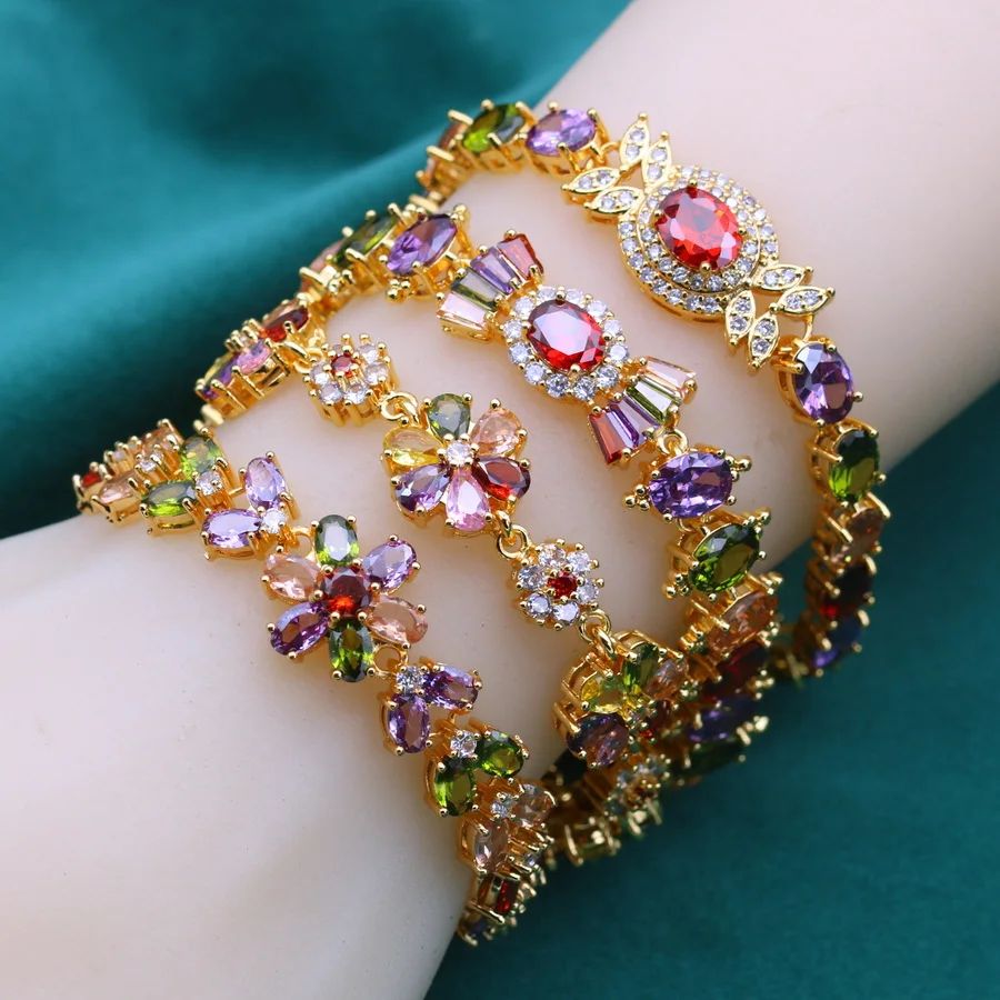 Elegant Retro style tennis bracelet, 18K golden-plated, Multicolor zirconia, elegant daily wear and gift giving, Christmas Gift
Elegant Retro style tennis bracelet, 18K golden-plated, Multicolor zirconia, elegant daily wear and gift giving, Christmas Gift