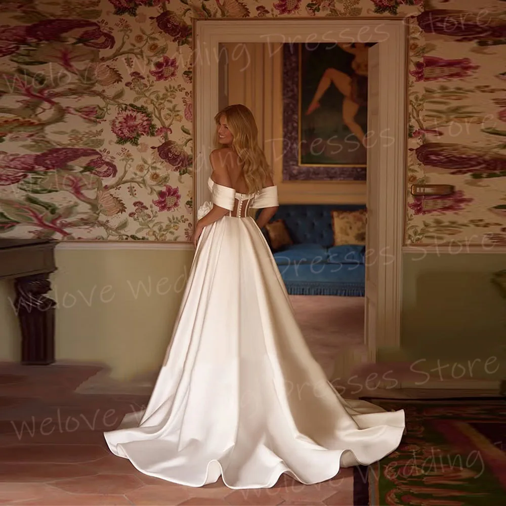 Simple A Line Women's Wedding Dresses Off Shoulder Vestidos De Novias De Boda Customized Bride Gowns Side Slit Backless Vestidos
Simple A Line Women's Wedding Dresses Off Shoulder Vestidos De Novias De Boda Customized Bride Gowns Side Slit Backless Vestidos