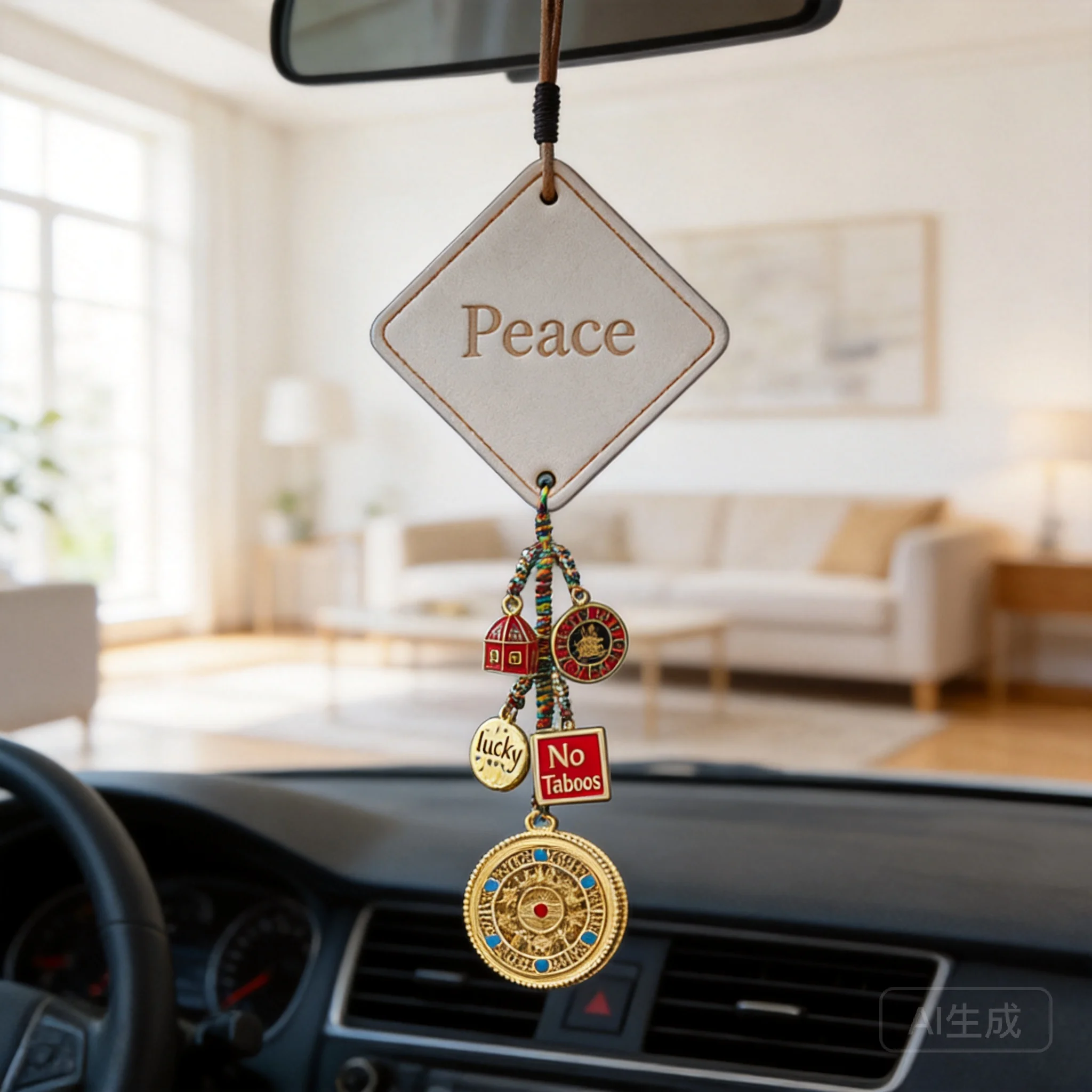 Car Rearview Mirror Hanging Ornament For Auto Interior Decor Cowhide Leather Safe Blessing Tag With Gold Plated Charms For Men
Car Rearview Mirror Hanging Ornament For Auto Interior Decor Cowhide Leather Safe Blessing Tag With Gold Plated Charms For Men
