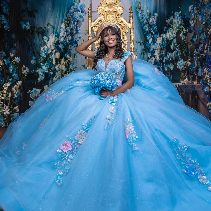 Sky Blue Shiny Quinceanera Dresses Ball Gown Off The Shoulder Applique Flower Beads Bow Corset Party Birthday Sweet 16 Dress Ves
Sky Blue Shiny Quinceanera Dresses Ball Gown Off The Shoulder Applique Flower Beads Bow Corset Party Birthday Sweet 16 Dress Ves