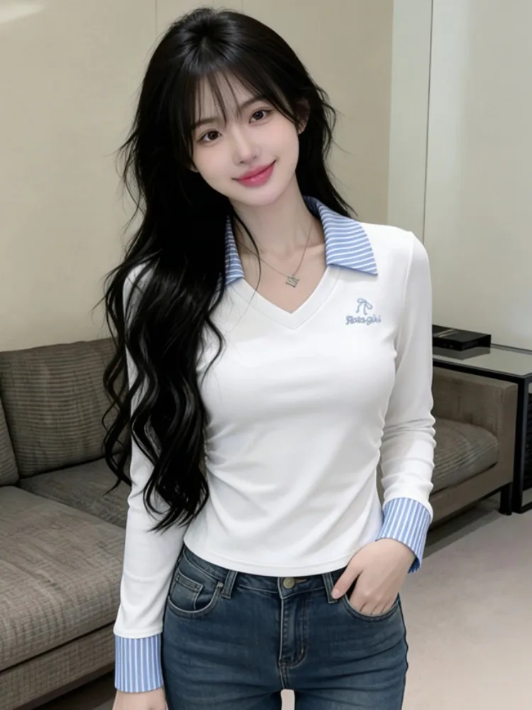 Korean Style Long Sleeve T-Shirt Women's Spring Summer New Casual Waist Cinching Embroidered Top Striped Patchwork Turn-down ...
Korean Style Long Sleeve T-Shirt Women's Spring Summer New Casual Waist Cinching Embroidered Top Striped Patchwork Turn-down ...