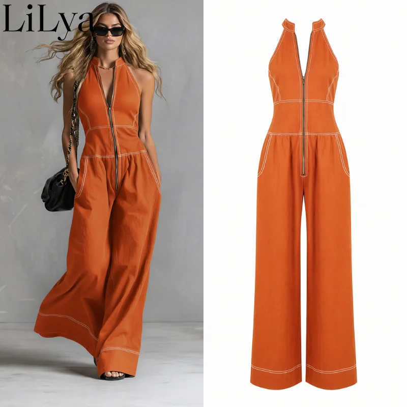 New 2026 Elegant Casual Women Jumpsuit Sleeveless Halter Neck Zip Front Loose Wide Leg Daily Office Wear Jumpsuit Woman Romper
New 2026 Elegant Casual Women Jumpsuit Sleeveless Halter Neck Zip Front Loose Wide Leg Daily Office Wear Jumpsuit Woman Romper