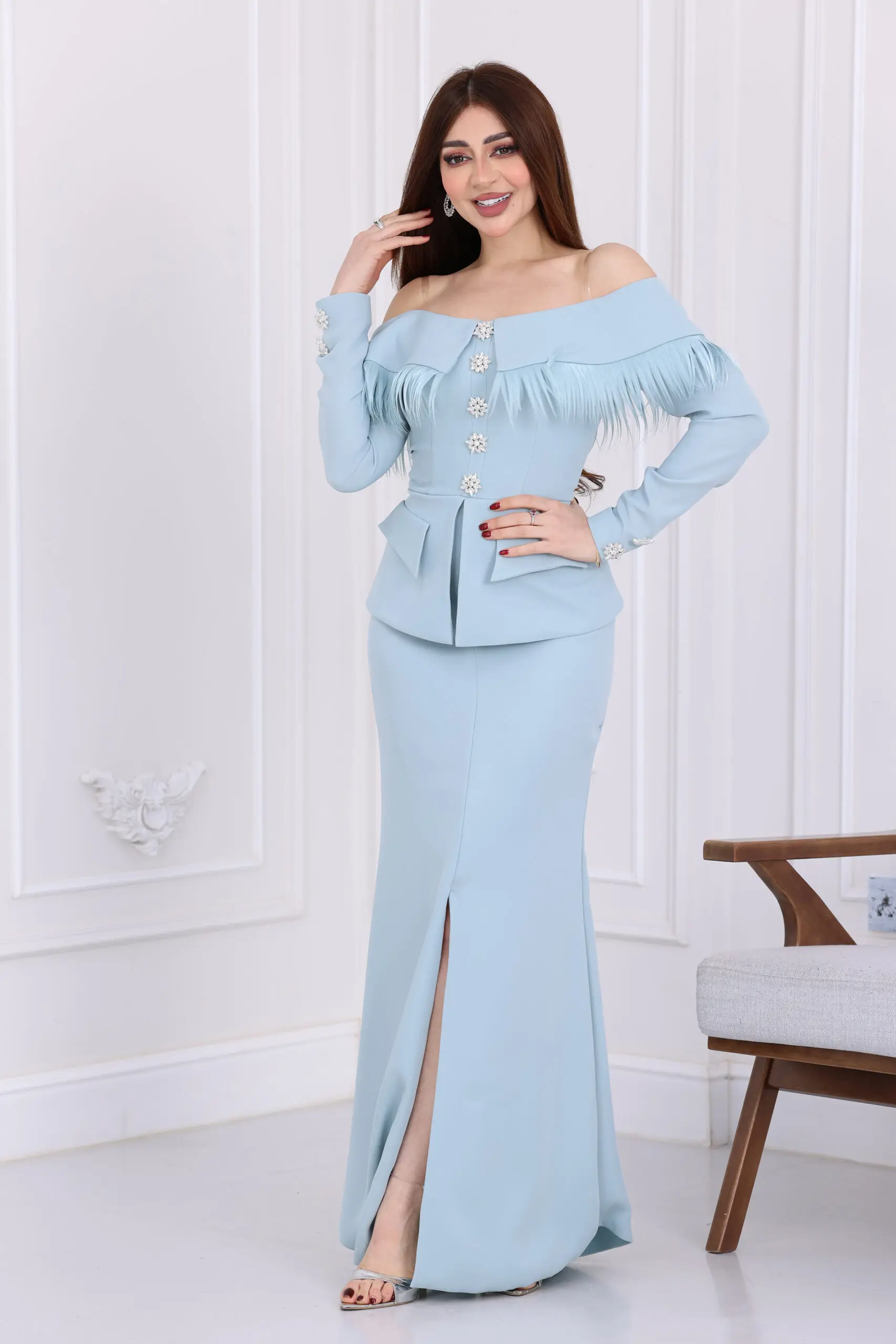 Customized Sky Blue Mermaid Feathers Luxury Party Dresses Off Shoulder Evening Dress Bespoke Occasion Growns Celebrity Exquisite
Customized Sky Blue Mermaid Feathers Luxury Party Dresses Off Shoulder Evening Dress Bespoke Occasion Growns Celebrity Exquisite