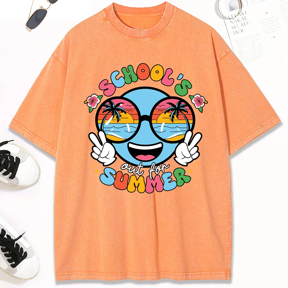 School'S Summer Beach Coconut Tree Print Woman Washed T-Shirt Cotton Summer T Shirt Soft Loose Streetwear Y2K All-Match Clothes
School'S Summer Beach Coconut Tree Print Woman Washed T-Shirt Cotton Summer T Shirt Soft Loose Streetwear Y2K All-Match Clothes