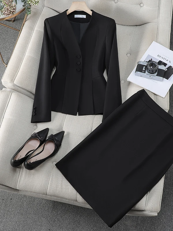 Black V-neck Suit Set Women's Commute Style Slimming Waist Design Professional Workwear Autumn Winter Fashion Elegant
Black V-neck Suit Set Women's Commute Style Slimming Waist Design Professional Workwear Autumn Winter Fashion Elegant
