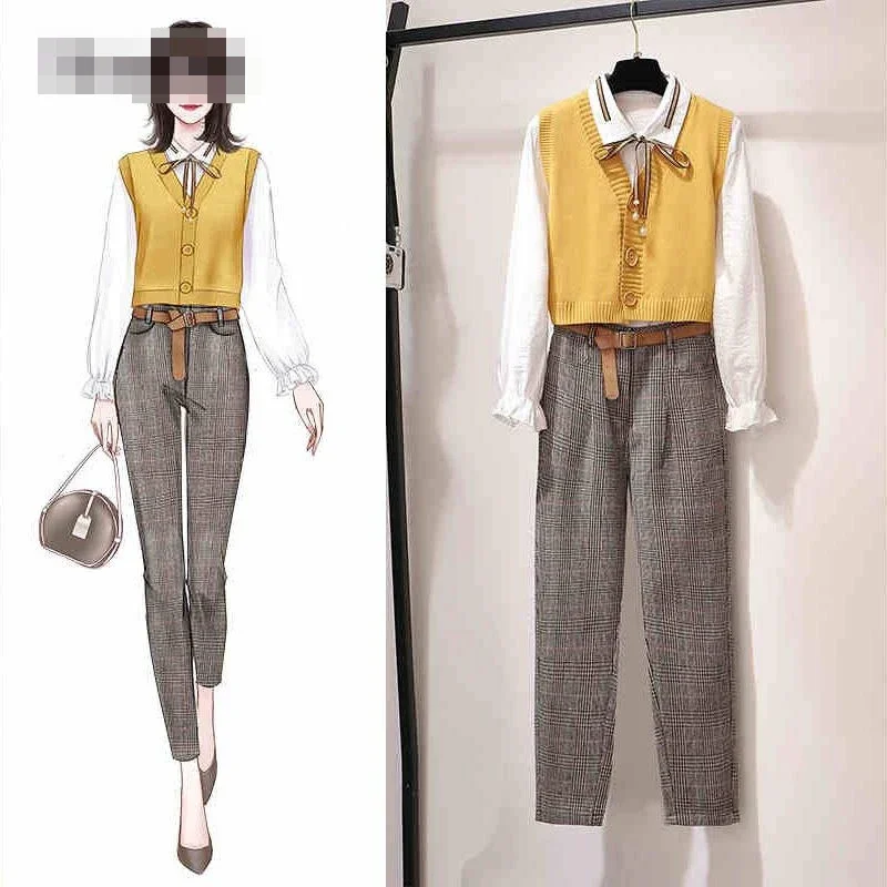 Vintage Yellow Girl 3 Piece Set Women Office Work Ladies Suits Fall Winter Outfits Casual Korean Style Vest Shirt Pants Set N535 
Vintage Yellow Girl 3 Piece Set Women Office Work Ladies Suits Fall Winter Outfits Casual Korean Style Vest Shirt Pants Set N535