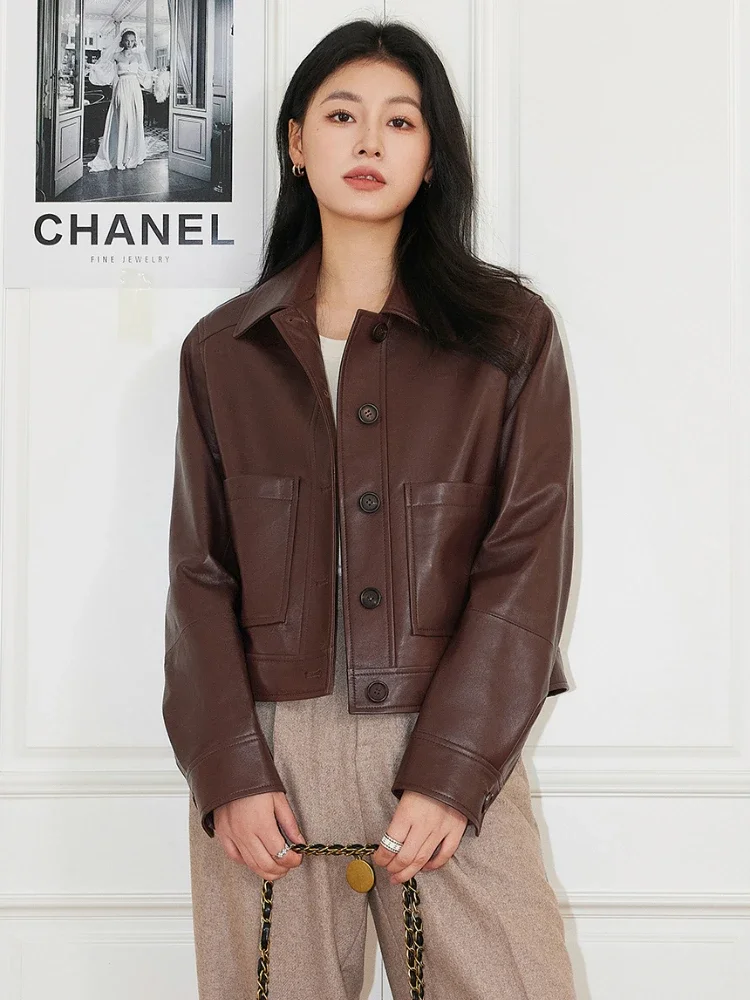 Classic Short Genuine Leather Cargo Jackets for Women High-end Simple Single Breasted Solid Soft Slim Short Real Sheepskin Coat
Classic Short Genuine Leather Cargo Jackets for Women High-end Simple Single Breasted Solid Soft Slim Short Real Sheepskin Coat