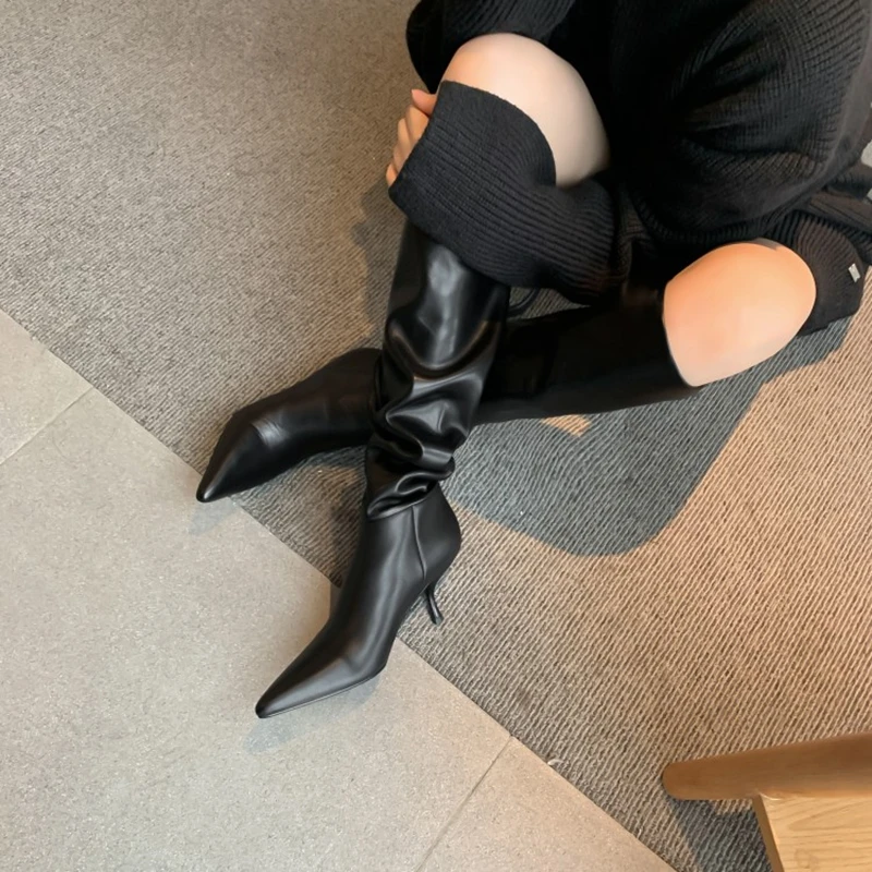 NEW Fall Shoes Women Pointed Toe Stiletto Leather Boots for Women INS Fashion Sexy Knee-high Boots Solid Pleated High Heel Boots
NEW Fall Shoes Women Pointed Toe Stiletto Leather Boots for Women INS Fashion Sexy Knee-high Boots Solid Pleated High Heel Boots