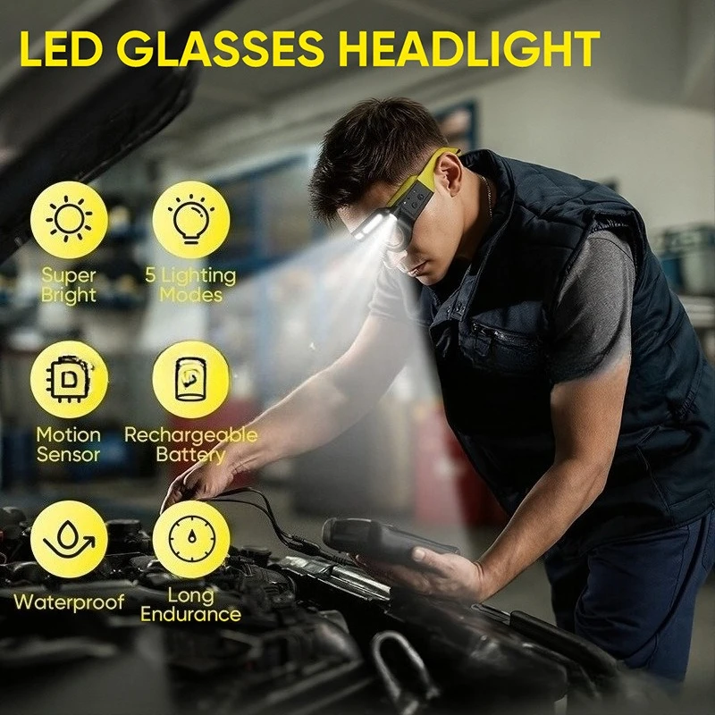 Rechargeable LED Safety Glasses Headlight, Detachable Sunglasses Lens, Multifunctional Headlamp for Working Riding Night Fishing
Rechargeable LED Safety Glasses Headlight, Detachable Sunglasses Lens, Multifunctional Headlamp for Working Riding Night Fishing