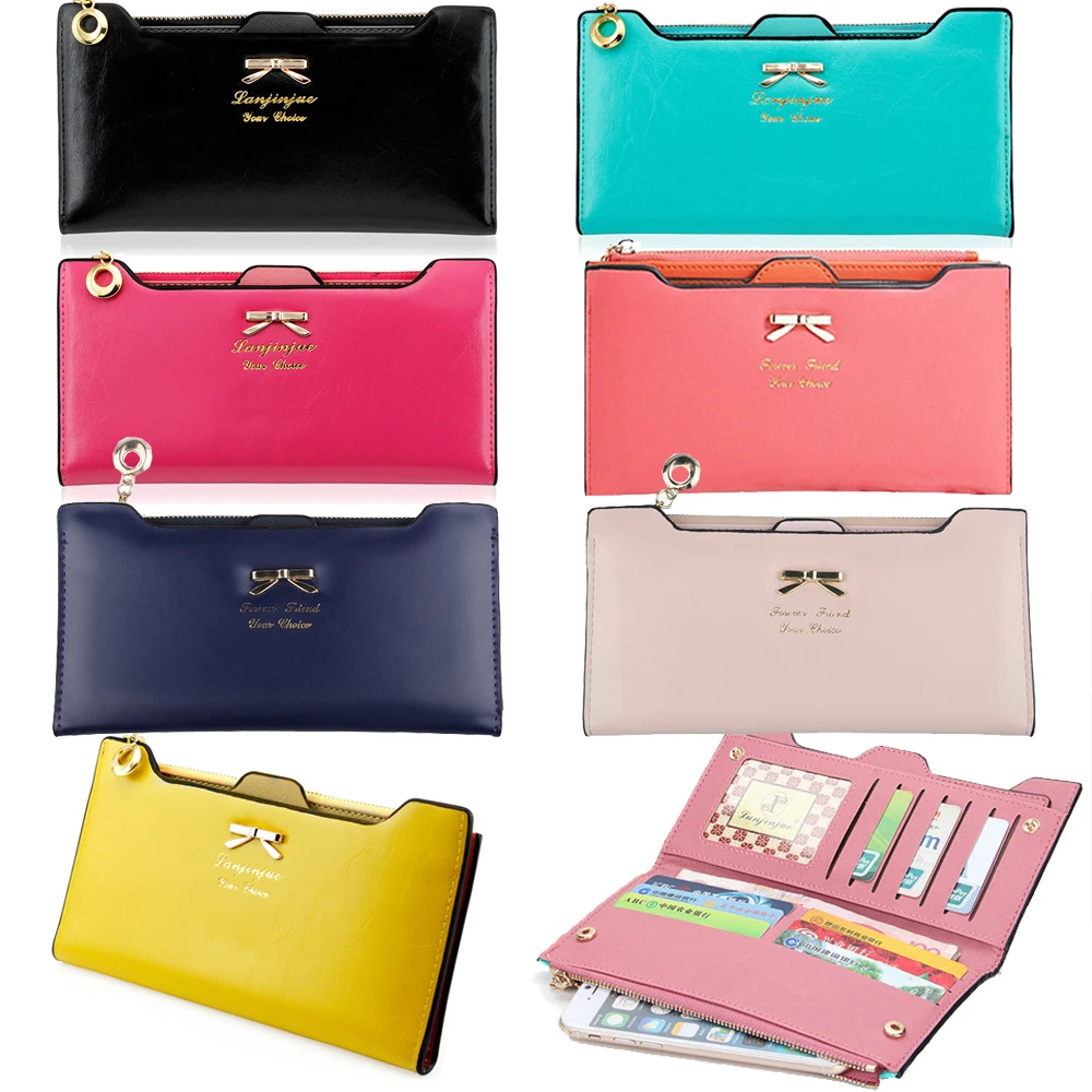 Fashion Cute Bowknot Long Wallet Zipper Multi-card Clutch Coin Money Purse Women's PU Leather Phone Handbag
Fashion Cute Bowknot Long Wallet Zipper Multi-card Clutch Coin Money Purse Women's PU Leather Phone Handbag