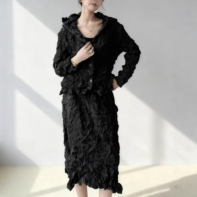 Two Pleated Women's Pieces Set Autumn Winter New Single Breasted Cotton Coat And Elastic Waist Half Skirt Sets 25VU1
Two Pleated Women's Pieces Set Autumn Winter New Single Breasted Cotton Coat And Elastic Waist Half Skirt Sets 25VU1