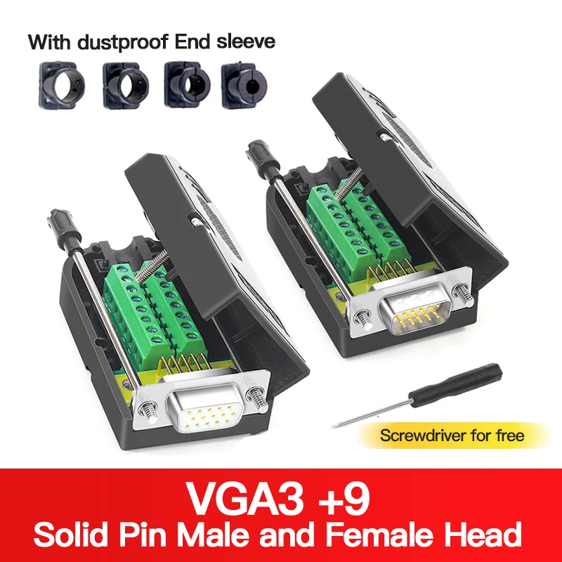 DB15 Breakout Connector 3 Row VGA Male Female Solder-free Connector RS233 HDB 15 Pin D-SUB 3+9 Computer Monitor Connectors
DB15 Breakout Connector 3 Row VGA Male Female Solder-free Connector RS233 HDB 15 Pin D-SUB 3+9 Computer Monitor Connectors