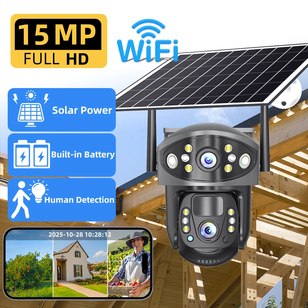 Солнечная камера 8 МП 4K HD с двумя объективами, водонепроницаемая IP66, ночное видение, для наружного видеонаблюдения, со встроенным аккумулятором V380
Солнечная камера 8 МП 4K HD с двумя объективами, водонепроницаемая IP66, ночное видение, для наружного видеонаблюдения, со встроенным аккумулятором V380