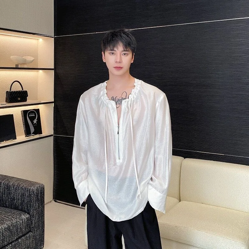 Male Zipper Drawstring Summer Thin Sheer Shirt Tops Men Sexy Casual Date Home Blouse Trendy Charming Allure Ins Chic Fashion Top
Male Zipper Drawstring Summer Thin Sheer Shirt Tops Men Sexy Casual Date Home Blouse Trendy Charming Allure Ins Chic Fashion Top