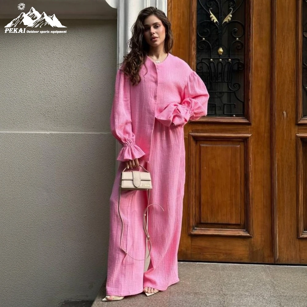 Long Sleeved Cardigan Wide Leg Pants Set European and American 2025 Autumn Lantern Sleeve Top Pants Set Pure Cotton Set
Long Sleeved Cardigan Wide Leg Pants Set European and American 2025 Autumn Lantern Sleeve Top Pants Set Pure Cotton Set