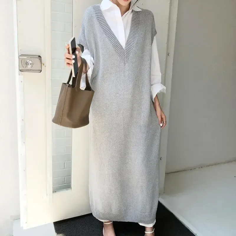 Autumn Winter Female Loose Knitted Sweater Dresses Women Vest Dress Women Long Vests Pull Femme Pullovers Solid Outerwear E876
Autumn Winter Female Loose Knitted Sweater Dresses Women Vest Dress Women Long Vests Pull Femme Pullovers Solid Outerwear E876