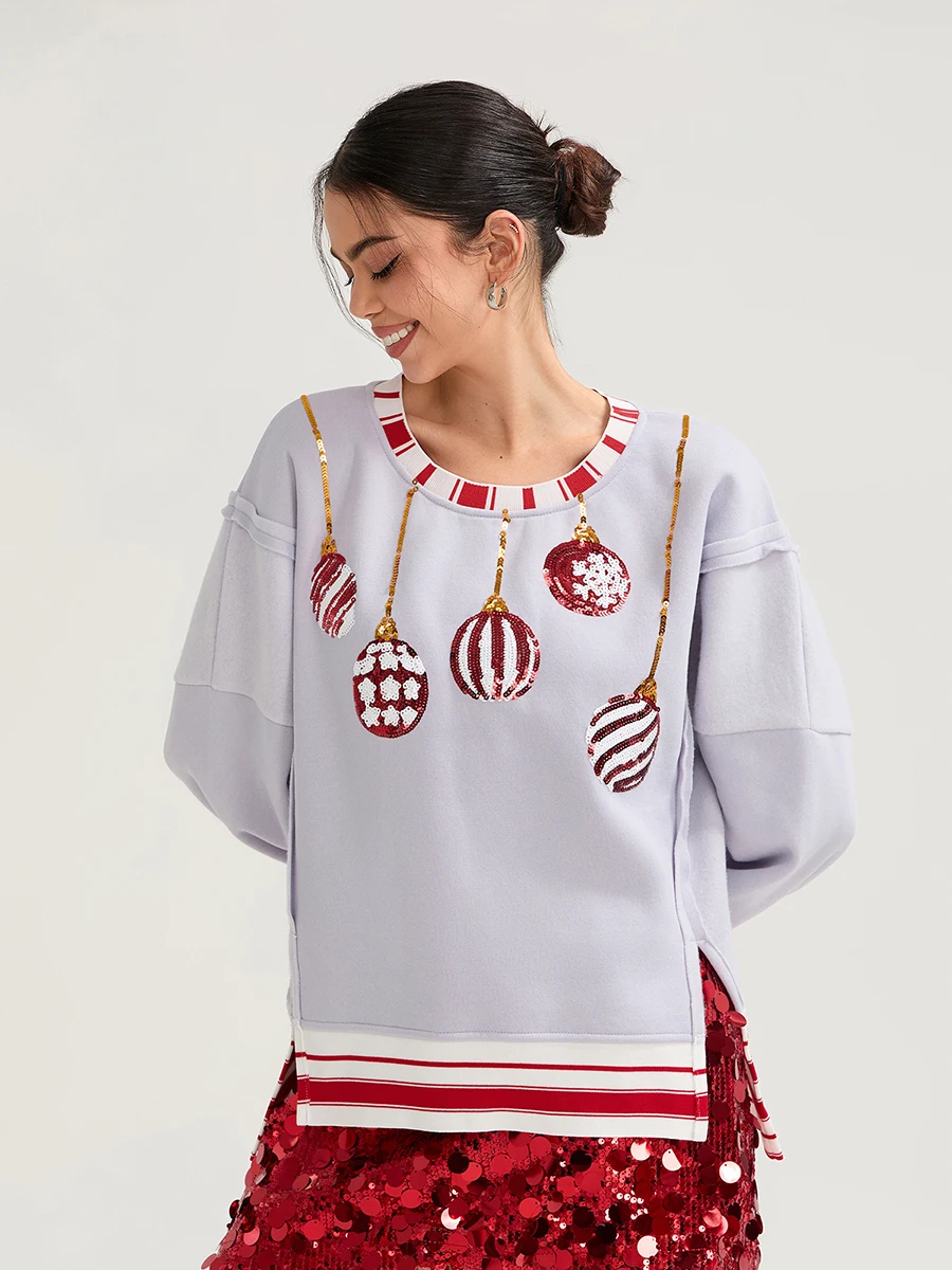 Women's Fall Loose Pullover Sequin Christmas Ball Pattern Long Sleeve Crew Neck Sweatshirt
Women's Fall Loose Pullover Sequin Christmas Ball Pattern Long Sleeve Crew Neck Sweatshirt