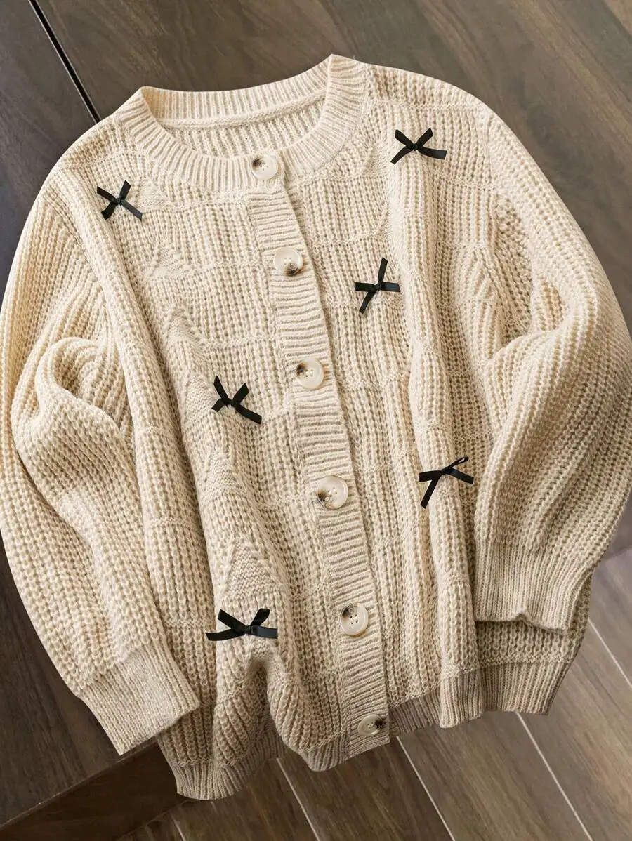 Plus Size Casual Knit Cardigan With Bow Decor For Spring Autumn
Plus Size Casual Knit Cardigan With Bow Decor For Spring Autumn