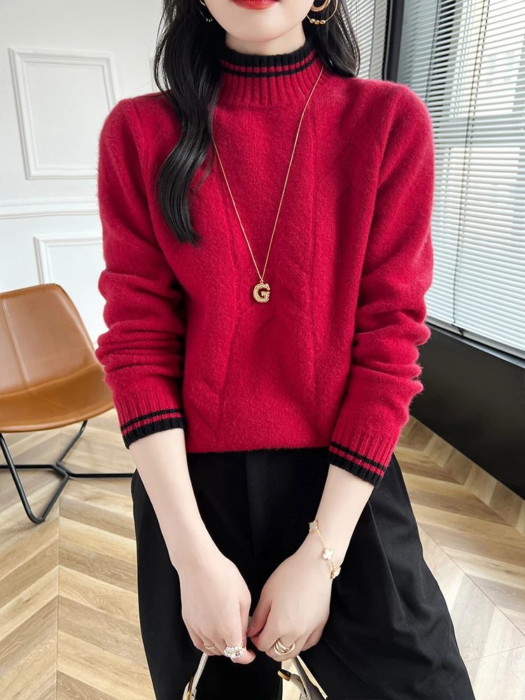 Women's 100% Merino Wool Pullover High Collar Sweater Classic Cashmere Knitwear Long Sleeve Tops Autumn Winter Warm Fashion
Women's 100% Merino Wool Pullover High Collar Sweater Classic Cashmere Knitwear Long Sleeve Tops Autumn Winter Warm Fashion