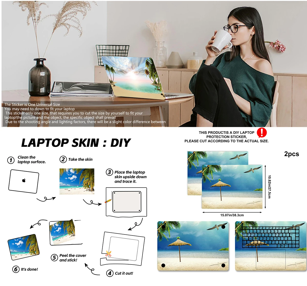 Bright Tropical Beach Parasol DIY Laptop Skin, Realistic Coconut Seaside Removable Waterproof Scratch Resistant Notebook Decal
Bright Tropical Beach Parasol DIY Laptop Skin, Realistic Coconut Seaside Removable Waterproof Scratch Resistant Notebook Decal
