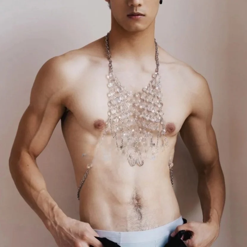 Сексуальная акриловая прозрачная мужская цепочка на грудь для ночного клуба, бара, акцентный сплав/отопленное серебро/Dippe... 
Сексуальная акриловая прозрачная мужская цепочка на грудь для ночного клуба, бара, акцентный сплав/отопленное серебро/Dippe...