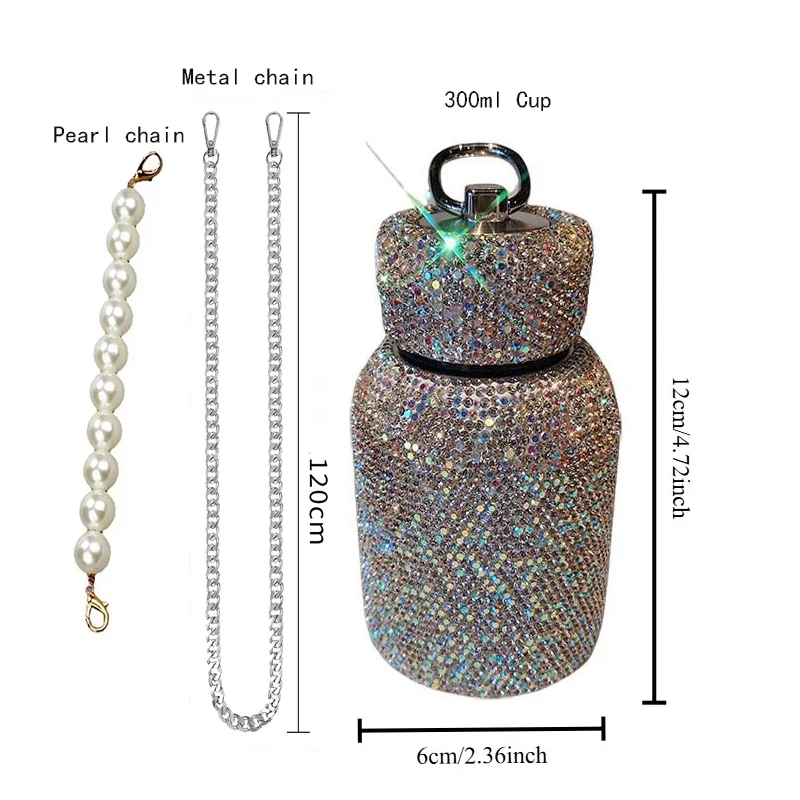 300ml Creative Diamond Stainless Steel Insulating Cup Bling Portable Water Bottle 2pcs Chain Travel Vacuum Flasks Thermos Bottle
300ml Creative Diamond Stainless Steel Insulating Cup Bling Portable Water Bottle 2pcs Chain Travel Vacuum Flasks Thermos Bottle