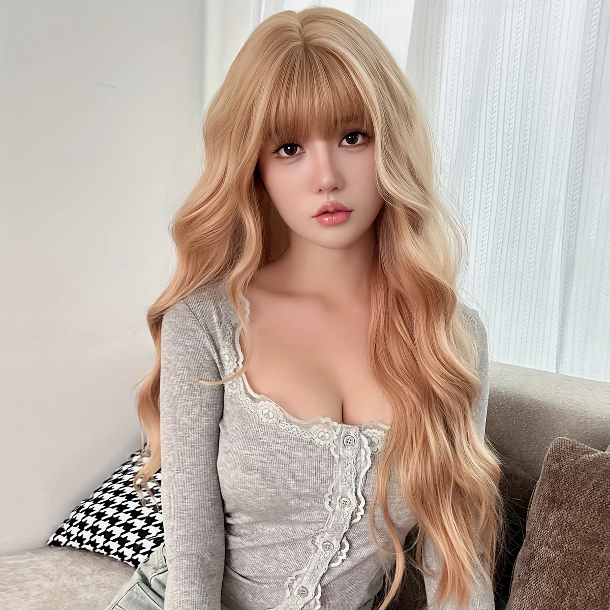 Synthetic Wigs Long Loose Wave Beige Blonde Wigs with Bangs High Density Golden Brown Wigs Heat Resistant Wigs for Women Daily
Synthetic Wigs Long Loose Wave Beige Blonde Wigs with Bangs High Density Golden Brown Wigs Heat Resistant Wigs for Women Daily