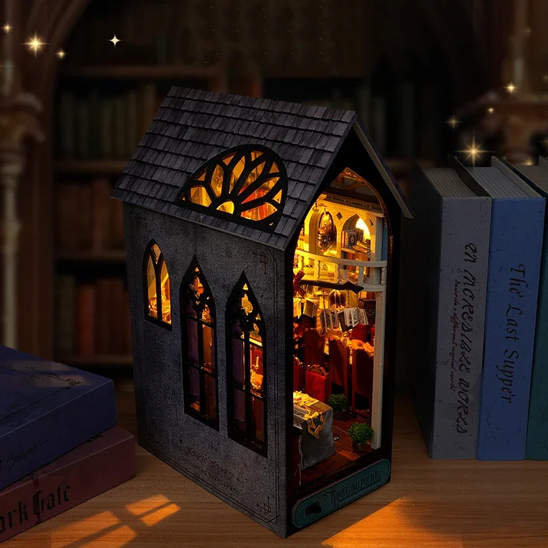 Magic Restaurant Book Nook NEW DIY Wooden Shelf Insert Miniature Model Kits Bookshelf With Light Bookend Friends Birthday Gifts
Magic Restaurant Book Nook NEW DIY Wooden Shelf Insert Miniature Model Kits Bookshelf With Light Bookend Friends Birthday Gifts