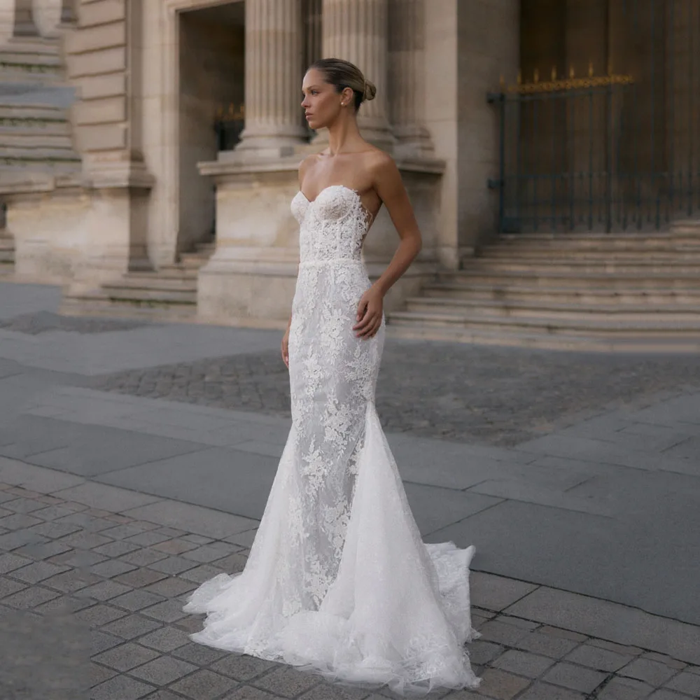 Mermaid Wedding Dress Backless Sweetheart Bride Dresses For Women Tulle Bridal Gown Customized Sleeveless Lace Appliques
Mermaid Wedding Dress Backless Sweetheart Bride Dresses For Women Tulle Bridal Gown Customized Sleeveless Lace Appliques
