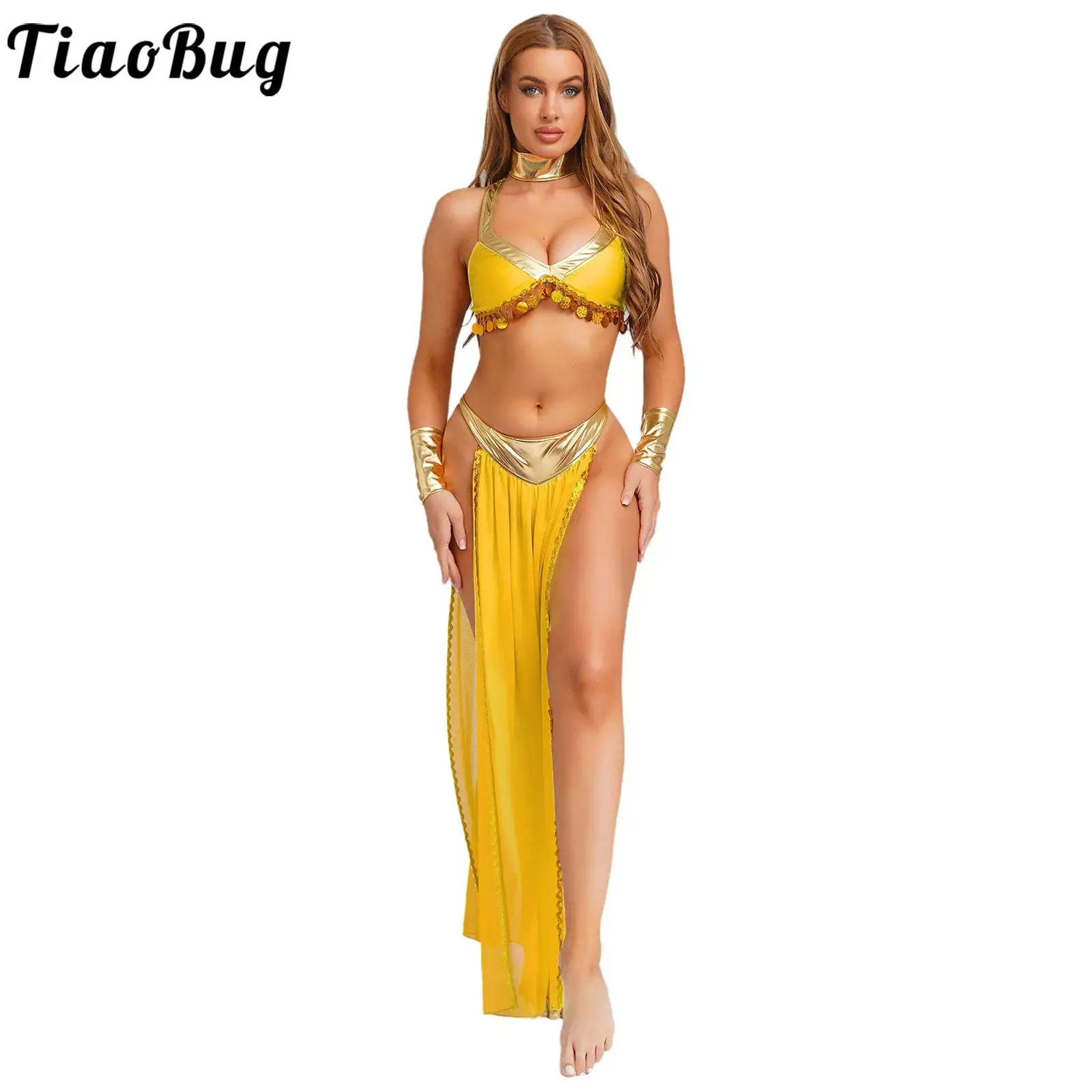 Womens Ancient Egyptian Queen Cosplay Costume Outfit Party Bellydance Sets Crop Top Collar Sleeves and Side Slit Chiffon Skirt
Womens Ancient Egyptian Queen Cosplay Costume Outfit Party Bellydance Sets Crop Top Collar Sleeves and Side Slit Chiffon Skirt