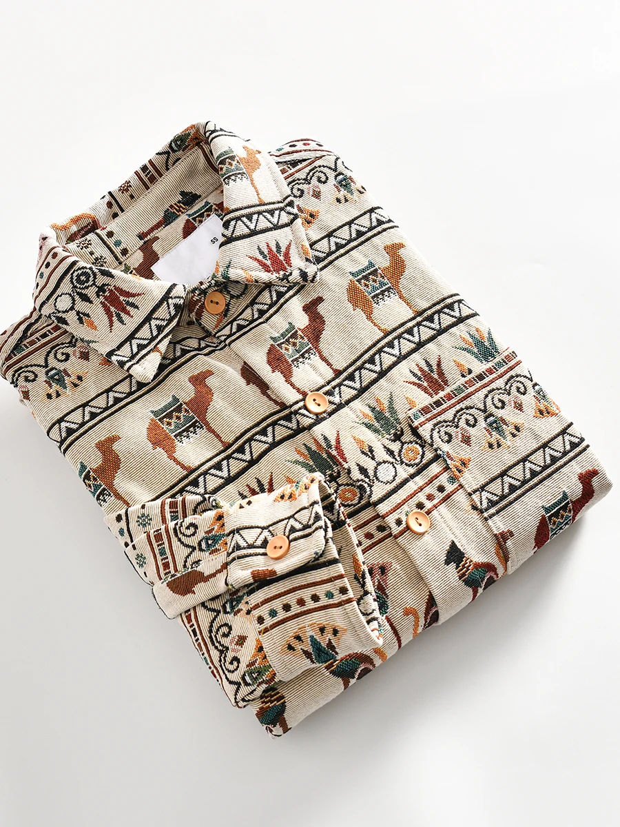 Thick Long Sleeve Shirt Double-sided Embroidery Tutanamen Totem Pattern Retro Ethnic Style Heavyweight Khaki Button-down Shirt
Thick Long Sleeve Shirt Double-sided Embroidery Tutanamen Totem Pattern Retro Ethnic Style Heavyweight Khaki Button-down Shirt
