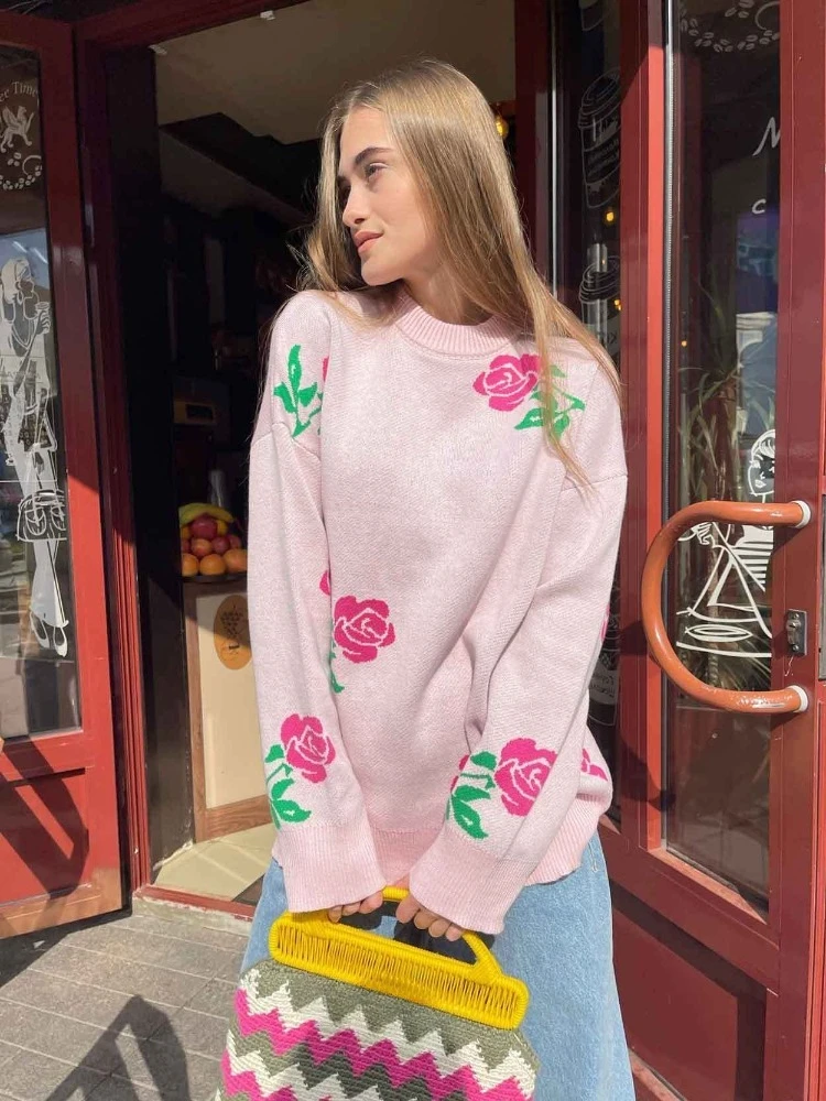 FDYOUI Women Vintage Rose Flower Pink Sweaters Auttumn Winter O-neck Long Sleeve Loose Knitted Pullovers Casual Knitwear Tops
FDYOUI Women Vintage Rose Flower Pink Sweaters Auttumn Winter O-neck Long Sleeve Loose Knitted Pullovers Casual Knitwear Tops
