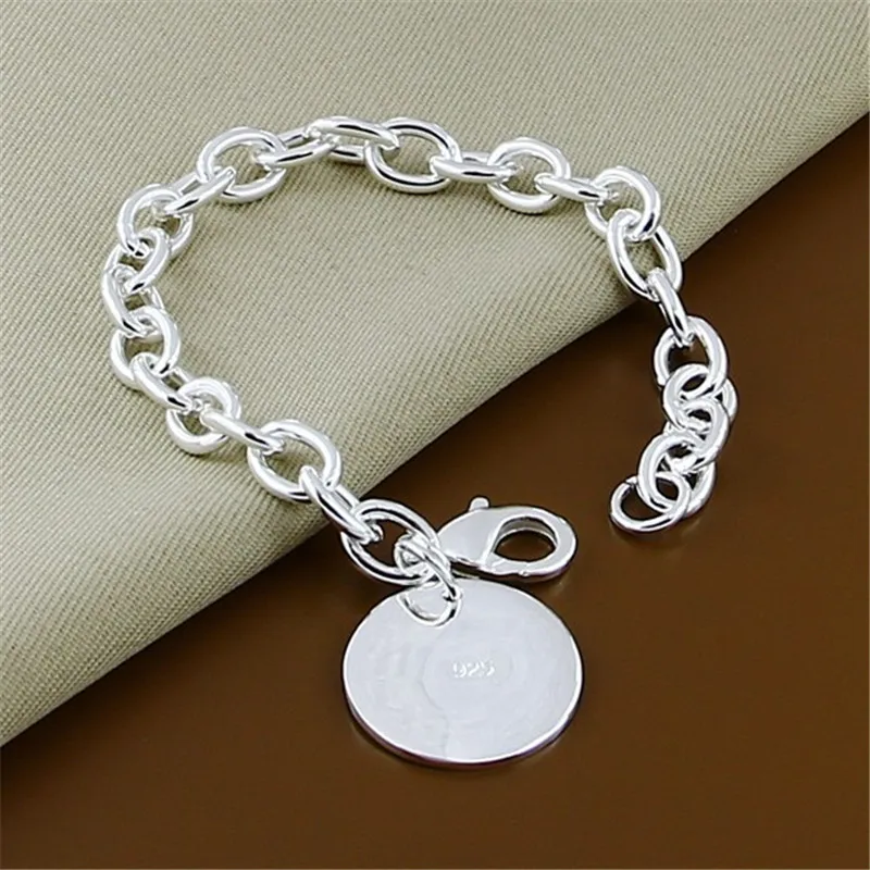 925 Sterling Silver Circle Tag Bracelet Woman Fashion Wedding Engagement Party Jewelry
925 Sterling Silver Circle Tag Bracelet Woman Fashion Wedding Engagement Party Jewelry