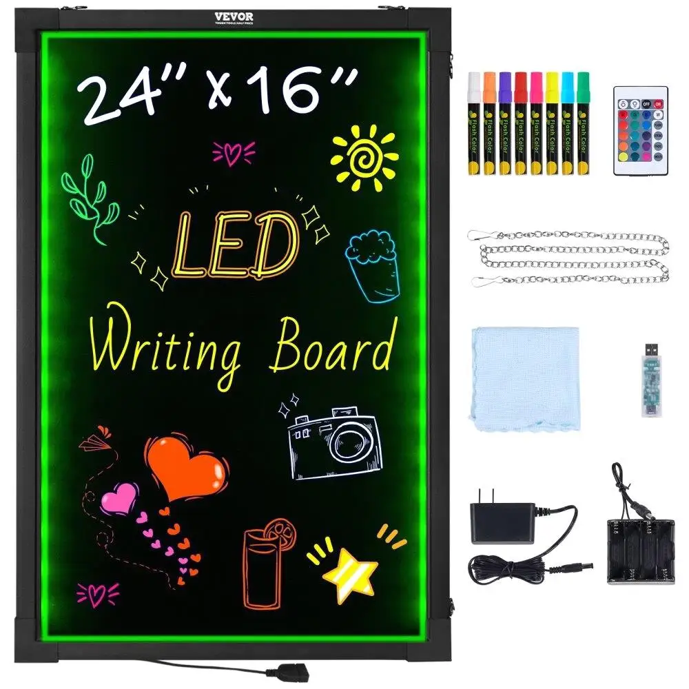 Writing Board 24x16 Inch Light Up Erasable Chalkboard Neon Effect Menu Sign with 8 Fluorescent Markers and Remote UL
Writing Board 24x16 Inch Light Up Erasable Chalkboard Neon Effect Menu Sign with 8 Fluorescent Markers and Remote UL