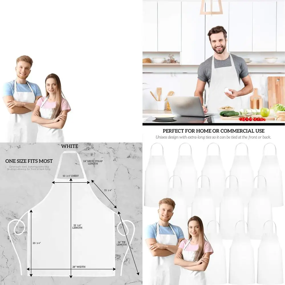 Set of 12 Unisex White Bib Aprons - Machine Washable, Ideal for Kitchen and BBQ, Bulk Pack (No Pockets)
Set of 12 Unisex White Bib Aprons - Machine Washable, Ideal for Kitchen and BBQ, Bulk Pack (No Pockets)