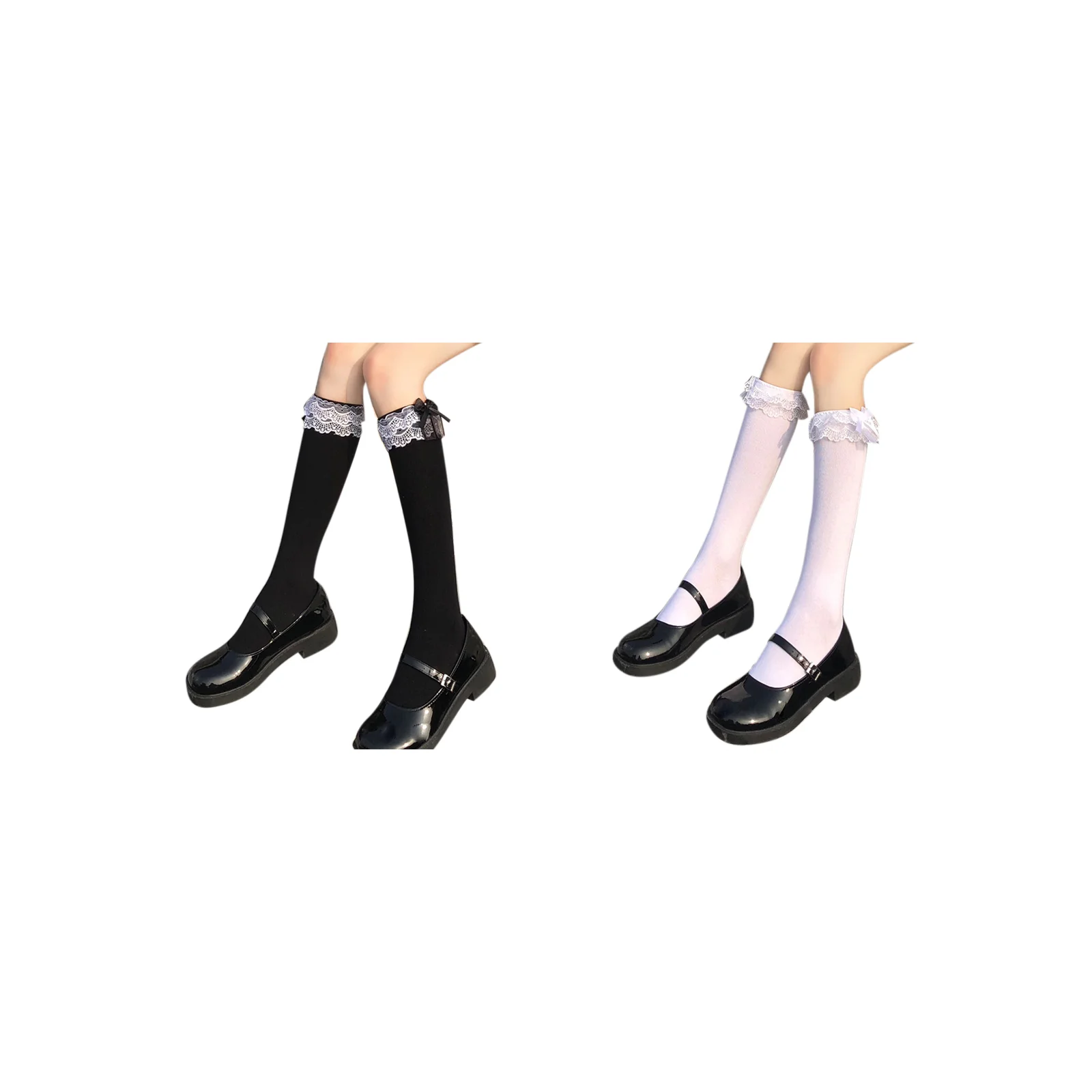 Набор японских кружевных носков до середины икры в стиле лолита, по паре штук каждого цвета: черный и белый.
Набор японских кружевных носков до середины икры в стиле лолита, по паре штук каждого цвета: черный и белый.