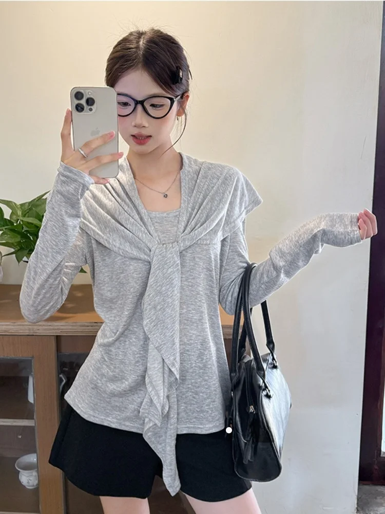 Korean Sle Long Sve Navy Collar T-irt oulder Wrap Women's Loose Fit Top Casual Pure Color Autumn Winter Outfit Set
Korean Sle Long Sve Navy Collar T-irt oulder Wrap Women's Loose Fit Top Casual Pure Color Autumn Winter Outfit Set