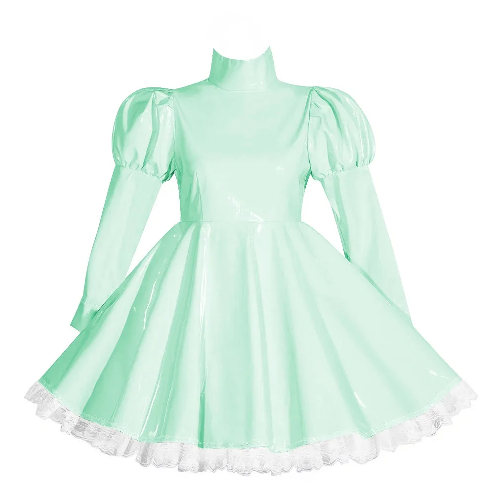 Wetlook Lockable Turtleneck Short Dress Puff Sleeve High Waist Pleated Mini Dress Vinyl PVC Leather Outfits Rave Party Club Wear
Wetlook Lockable Turtleneck Short Dress Puff Sleeve High Waist Pleated Mini Dress Vinyl PVC Leather Outfits Rave Party Club Wear