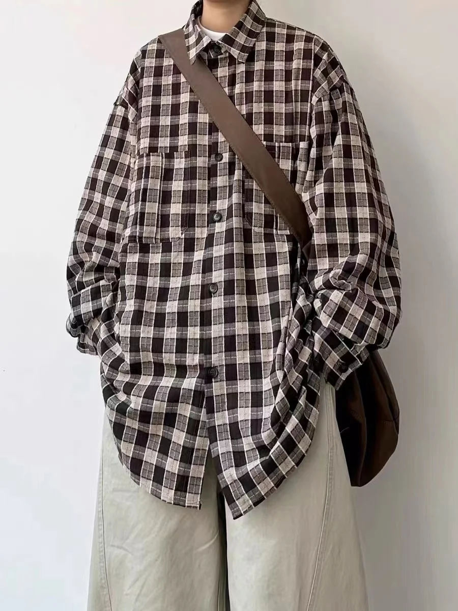 Loose Retro Coffee Colored Plaid Long Sve Casual irt Jaet ex Spring Autumn Trendy Brand Youth irt
Loose Retro Coffee Colored Plaid Long Sve Casual irt Jaet ex Spring Autumn Trendy Brand Youth irt