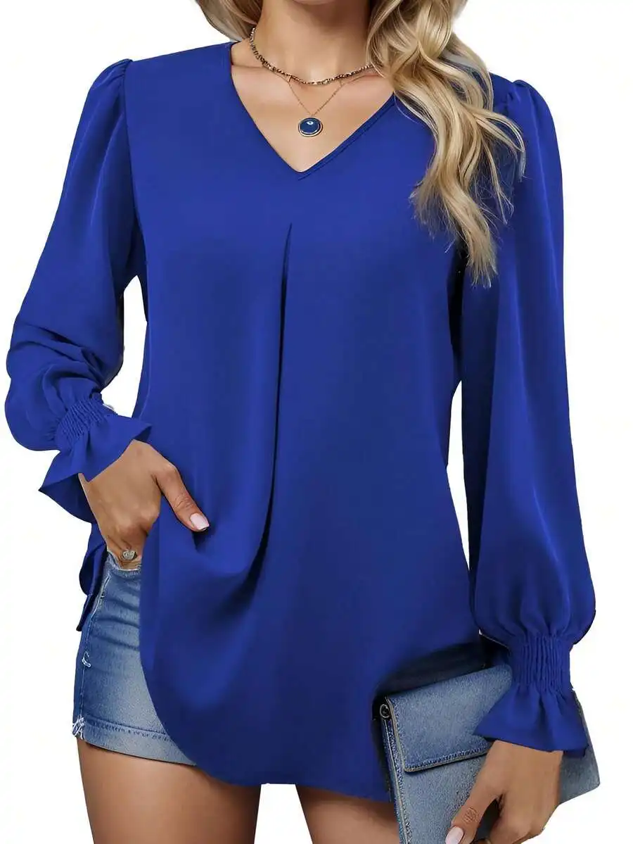 Womens V-Neck Lantern Sleeve Pleated Loose Casual Shirt
Womens V-Neck Lantern Sleeve Pleated Loose Casual Shirt