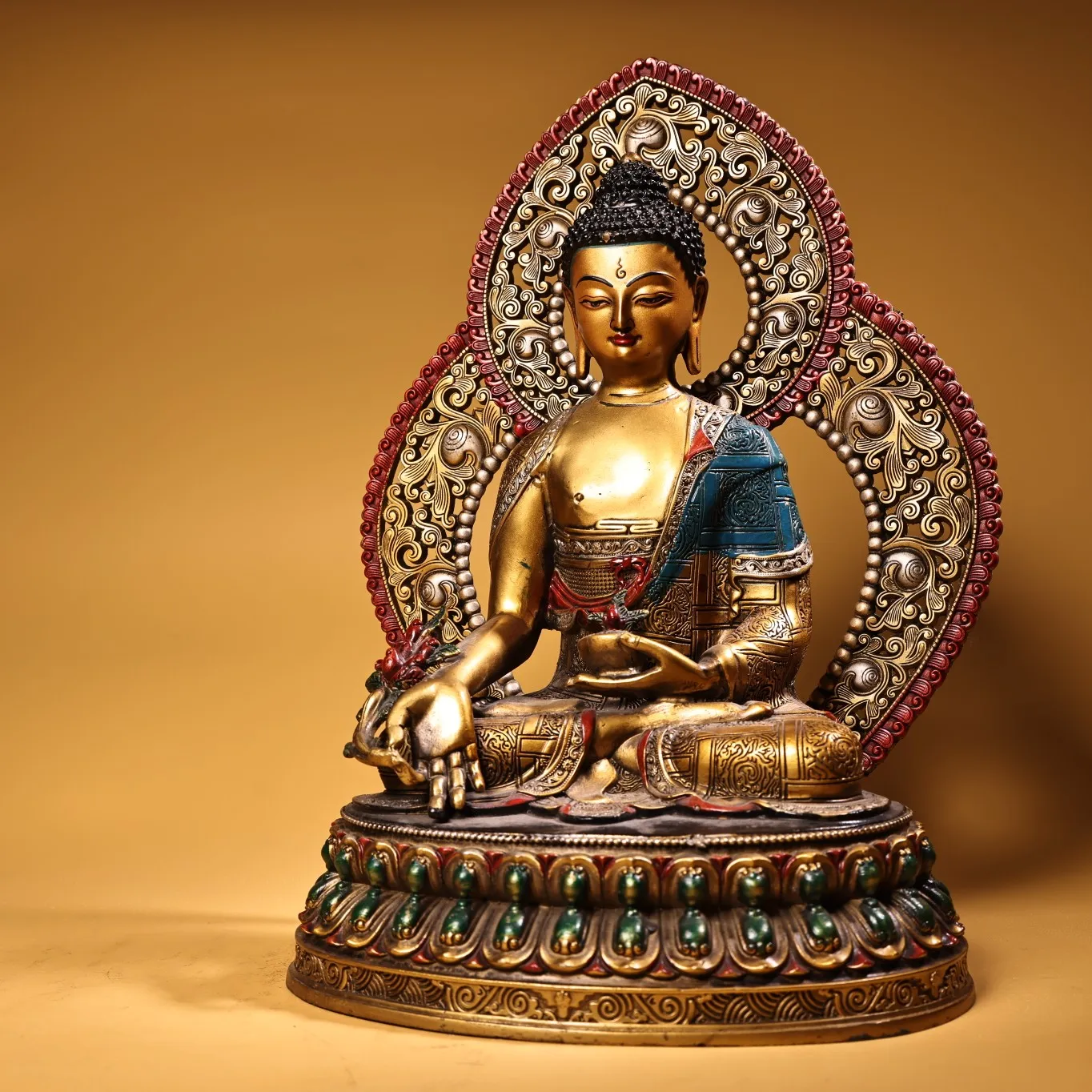 13"Tibetan Temple Collection Old Bronze Painted Gilded Pharmacist Buddha Sitting Buddha Backlight Buddha Terrace Worship Hall
13"Tibetan Temple Collection Old Bronze Painted Gilded Pharmacist Buddha Sitting Buddha Backlight Buddha Terrace Worship Hall