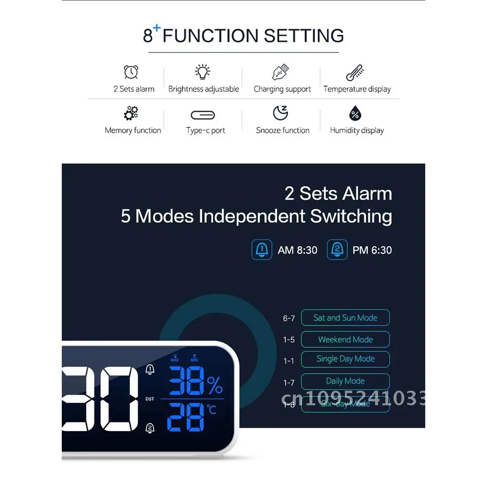 Electronics Led Digital Alarm Clock 12 / 24 Mirror Adjustable Volume Hour Room Bedroom Home Table Clocks Office Brightness For
Electronics Led Digital Alarm Clock 12 / 24 Mirror Adjustable Volume Hour Room Bedroom Home Table Clocks Office Brightness For