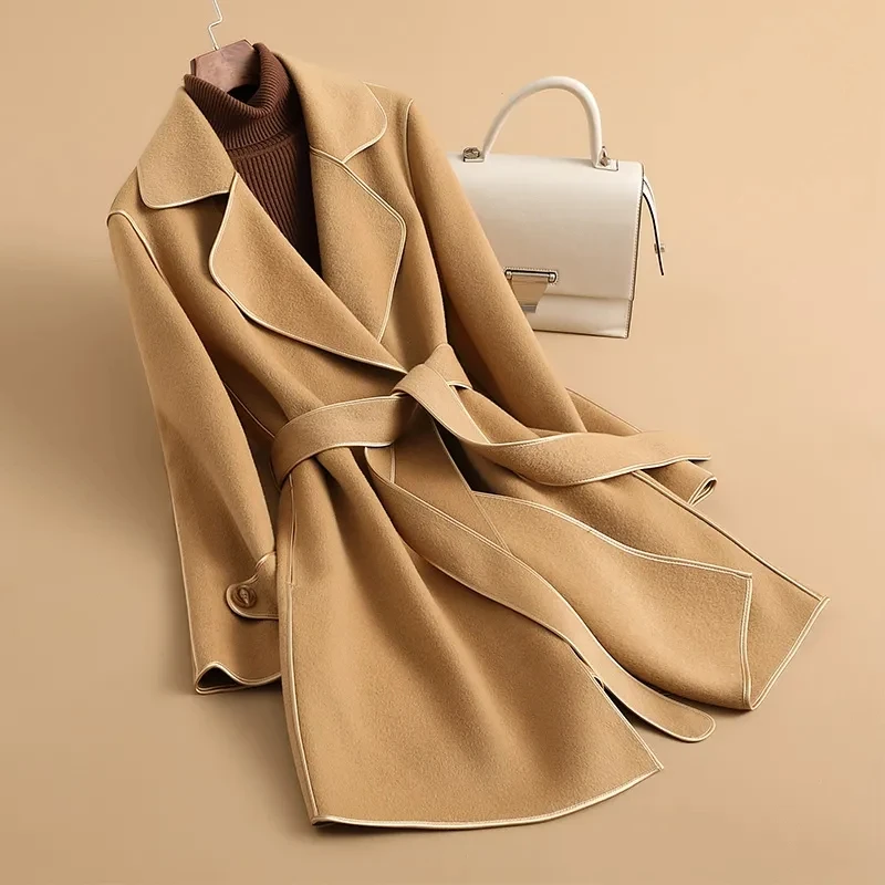 Autumn Winter Women's Mid Length Style Woolen Coat High End Thickening Wool Jacket Female Cashmere Lapel Collar Belt Outerwear
Autumn Winter Women's Mid Length Style Woolen Coat High End Thickening Wool Jacket Female Cashmere Lapel Collar Belt Outerwear