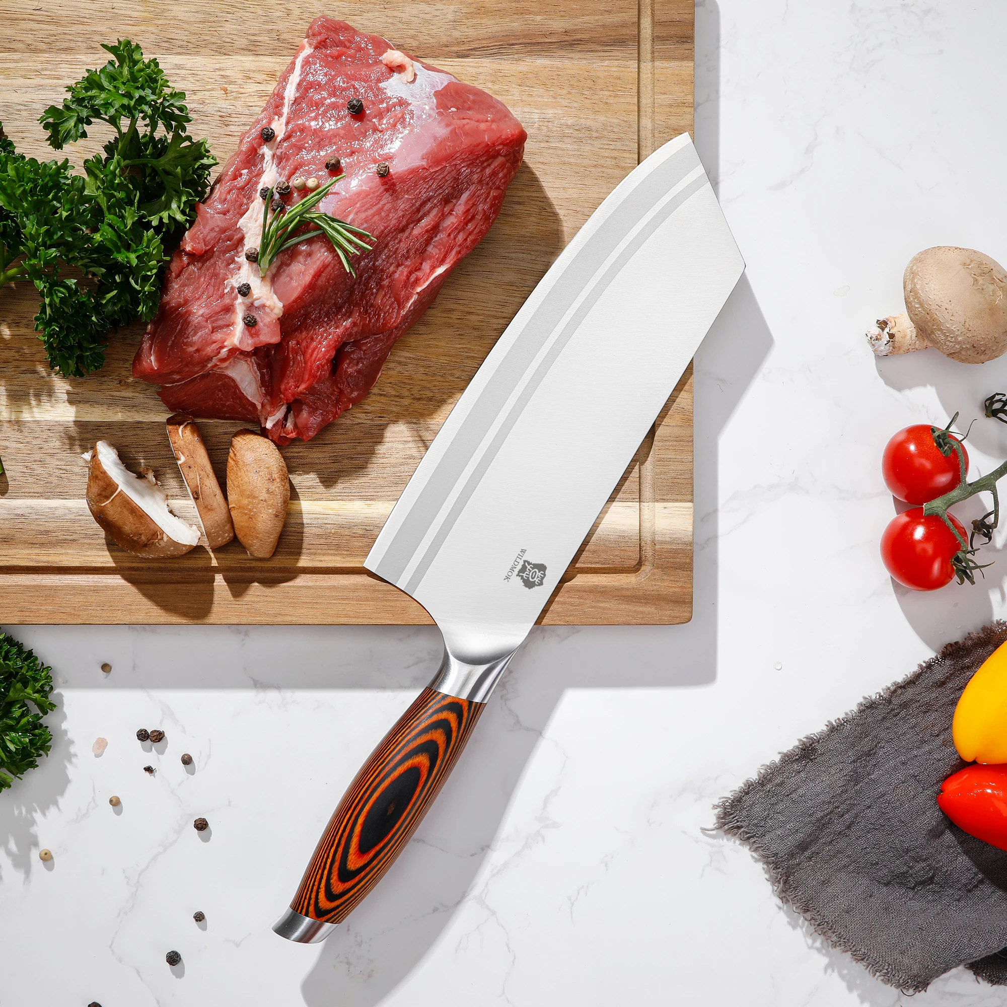 WILDMOK Cleaver Knife, 7.8 Inch Pro Meat Vegetable Nakiri Knife Ultra Sharp German Steel with Pakkawood Handle
WILDMOK Cleaver Knife, 7.8 Inch Pro Meat Vegetable Nakiri Knife Ultra Sharp German Steel with Pakkawood Handle