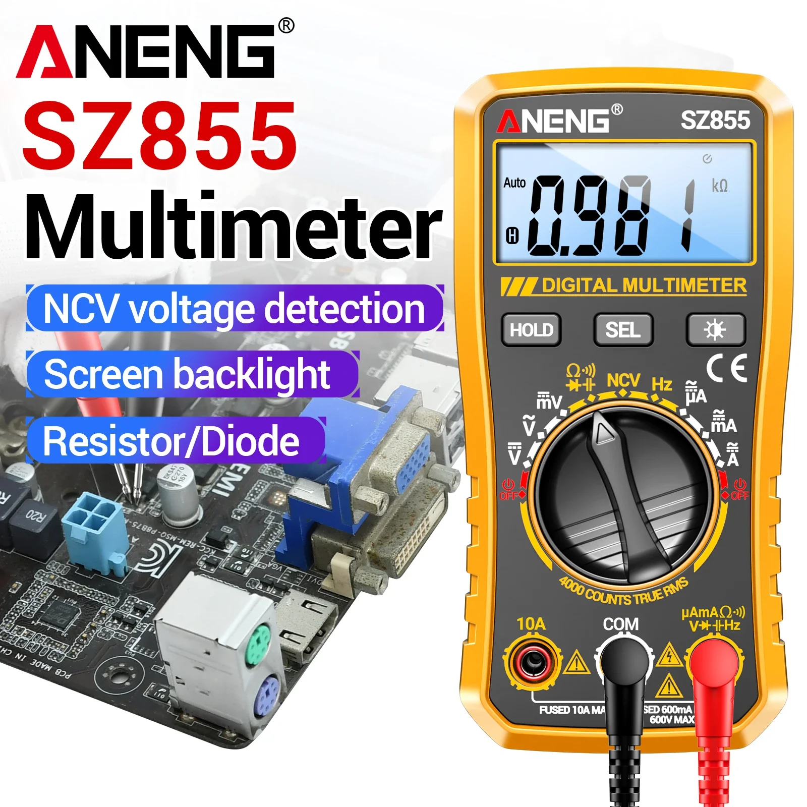 ANENG SZ855 digital versatile watch strap backlight NCV detection data retention multifunctional electrician maintenance tool
