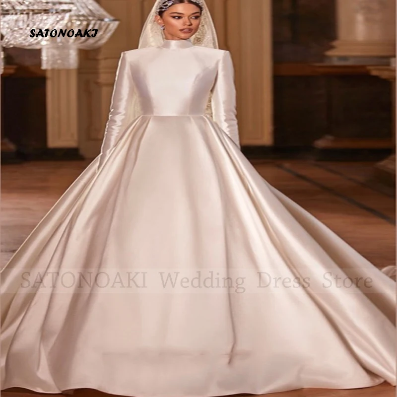 Elegant Simple Satin Wedding Dress for Women High Neck A-Line Long Sleeve Bride Gown Vestido De Novia Custom Made Robe Mariée
Elegant Simple Satin Wedding Dress for Women High Neck A-Line Long Sleeve Bride Gown Vestido De Novia Custom Made Robe Mariée