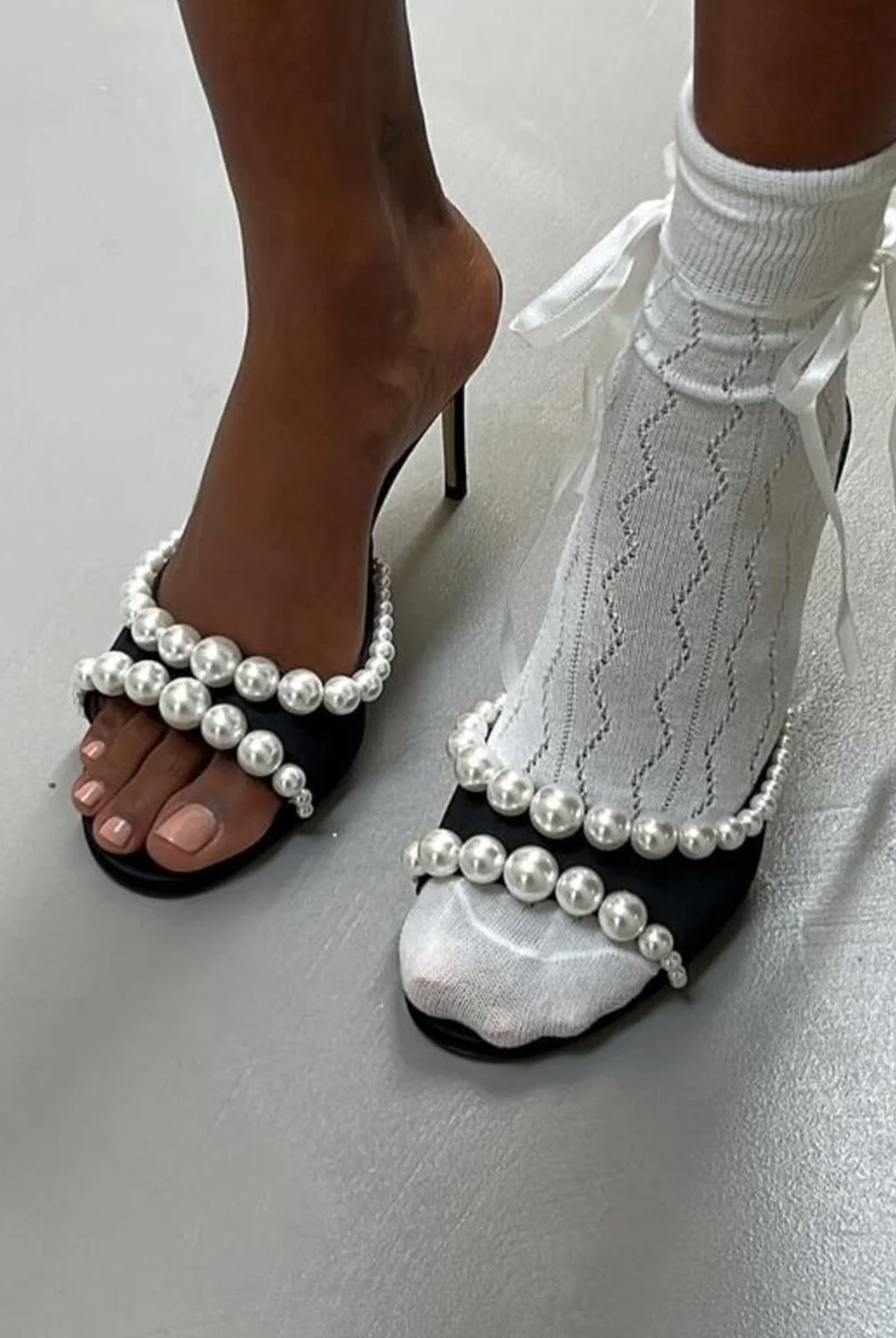 Elegant Black Satin Open Toe Heel Sandals – 8CM Slim Stiletto Layered Pearl Embellishments Simple Design Shoes for Lady Look
Elegant Black Satin Open Toe Heel Sandals – 8CM Slim Stiletto Layered Pearl Embellishments Simple Design Shoes for Lady Look